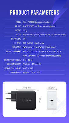 Настенное зарядное устройство UK / EU с 2-контактным разъемом и портом USB-C, адаптер питания мощностью 100 Вт для ноутбука/планшета/телефона