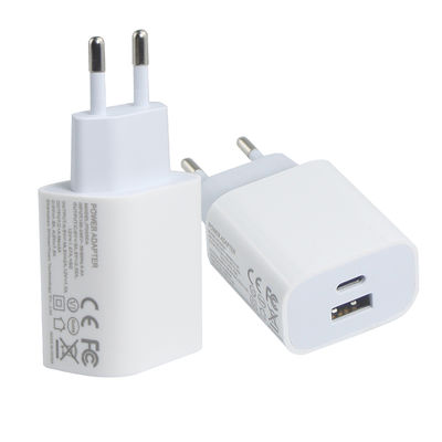 Настенное зарядное устройство EU с 2 контактами и портами USB-C и USB-A, компактный адаптер питания на 20 Вт с двумя портами для зарядки телефонов и планшетов