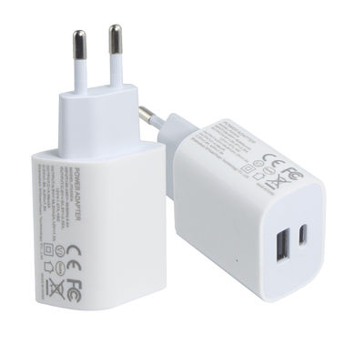 Настенное зарядное устройство EU с 2 контактами и портами USB-C и USB-A, компактный адаптер питания на 20 Вт с двумя портами для зарядки телефонов и планшетов