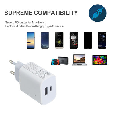 Настенное зарядное устройство EU с 2 контактами и портами USB-C и USB-A, компактный адаптер питания на 20 Вт с двумя портами для зарядки телефонов и планшетов