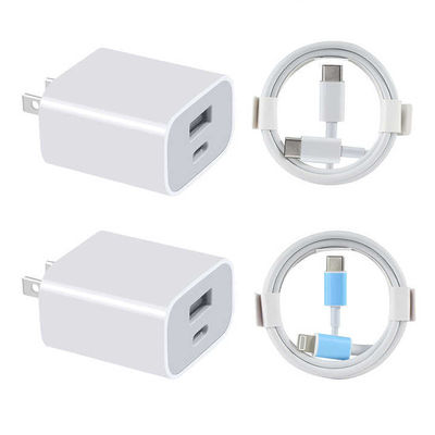 Сетевое зарядное устройство USB-C и USB-A на 20 Вт для США с кабелем, адаптер питания для быстрой зарядки смартфонов и планшетов