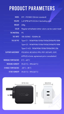 Великобритания 2-контактный USB-C зарядное устройство с двойными портами, 100 Вт высокоскоростной тип-C адаптер питания для ноутбуков, планшетов и смартфонов