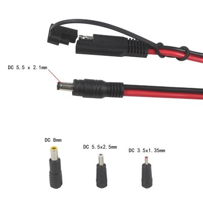 Адаптерный коаксиальный кабель SAE - DC, 6 футов, 14AWG, быстроразъемный разъем, штекер 5,5 мм x 2,1 мм, удлинитель питания с адаптерами 8 мм, 2,5 мм, 3,5 мм для автомобилей (B09N3LCJ4F)
