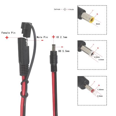 Адаптерный коаксиальный кабель SAE - DC, 6 футов, 14AWG, быстроразъемный разъем, штекер 5,5 мм x 2,1 мм, удлинитель питания с адаптерами 8 мм, 2,5 мм, 3,5 мм для автомобилей (B09N3LCJ4F)