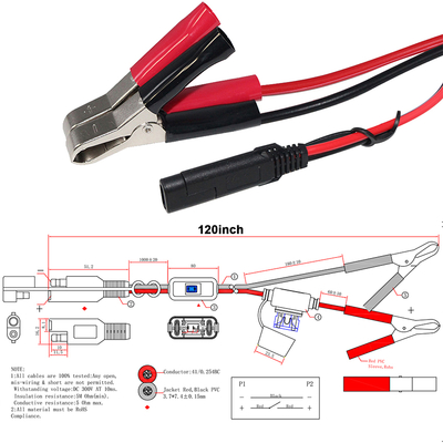 Кабель для батареи SAE к Alligator Clip с встроенным предохранителем и переключателем - 12В для солнечной энергии, автомобильной промышленности, DIY