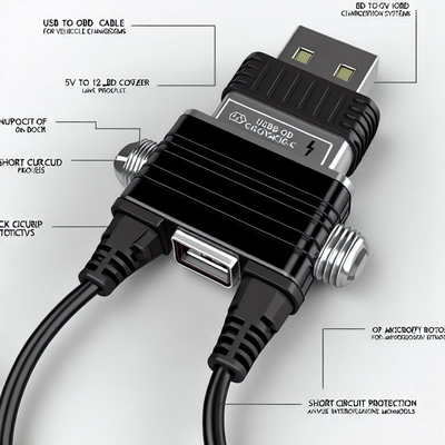 Кабель-усилитель напряжения USB OBD от 5 В до 12 В с защитой от короткого замыкания