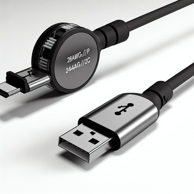 Кабель USB Type C выдвижной, быстрая зарядка, 28AWG 1P 24AWG 2C