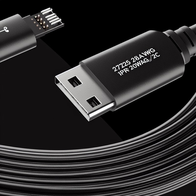 Кабель передачи данных USB 2.0 28AWG 1PR 20AWG 2C от штекера к розетке 2A