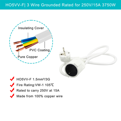 Schuko CEE 7 Мужчина к женщине EU Power Cord 16A 250V