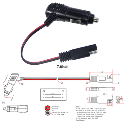 12V 24V Car Cigarette Lighter Plug with Switch to SAE Connector Cable for Battery Charging, Solar Panels, LED Lights