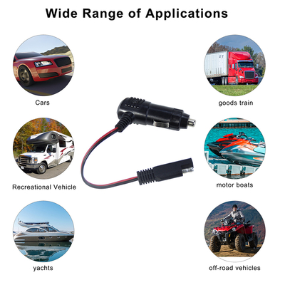 12V 24V Car Cigarette Lighter Plug with Switch to SAE Connector Cable for Battery Charging, Solar Panels, LED Lights