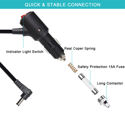 12V Car Cigarette Lighter Plug with on Off Switch 90 Degree Angled DC Power Cord Cable for Automotive Inverter Air Pump Cooler